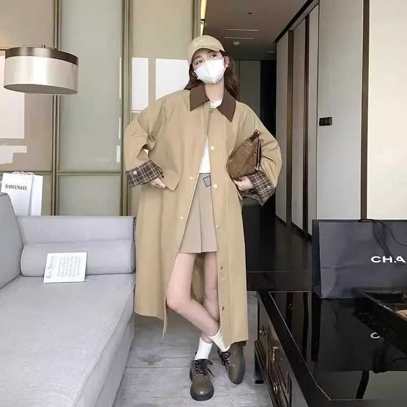 Womens Fashion Vintage Loose Khaki Long Trench Coats British Style Spring Autumn High Street Single-breasted Jacket WindbreakerX240921