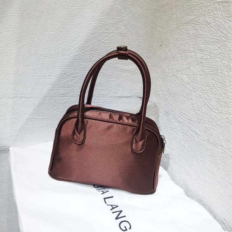 Bag for women 2024 new niche satin pink ballet style bowling lunch box small square bag Boston handbag