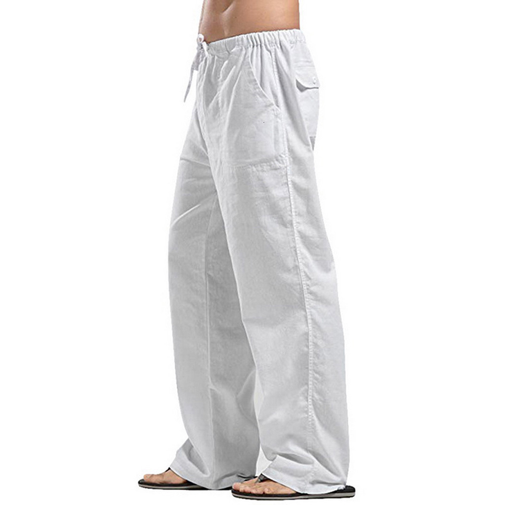 Men's Cotton En Loose Cool Pants Elastic Waist Long Pant Casual Large Size Streetwear Lightweight Trousers