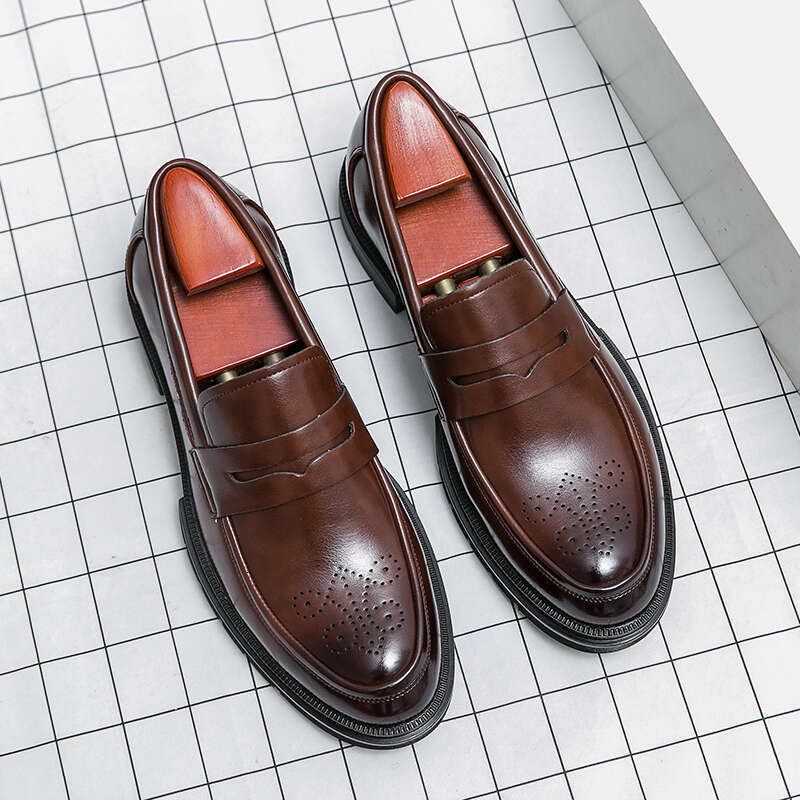 Classic Brand Thick Soled Low Top Soft Soles for Comfortable Commuting Leather Casual Brown Men's Dress Shoes
