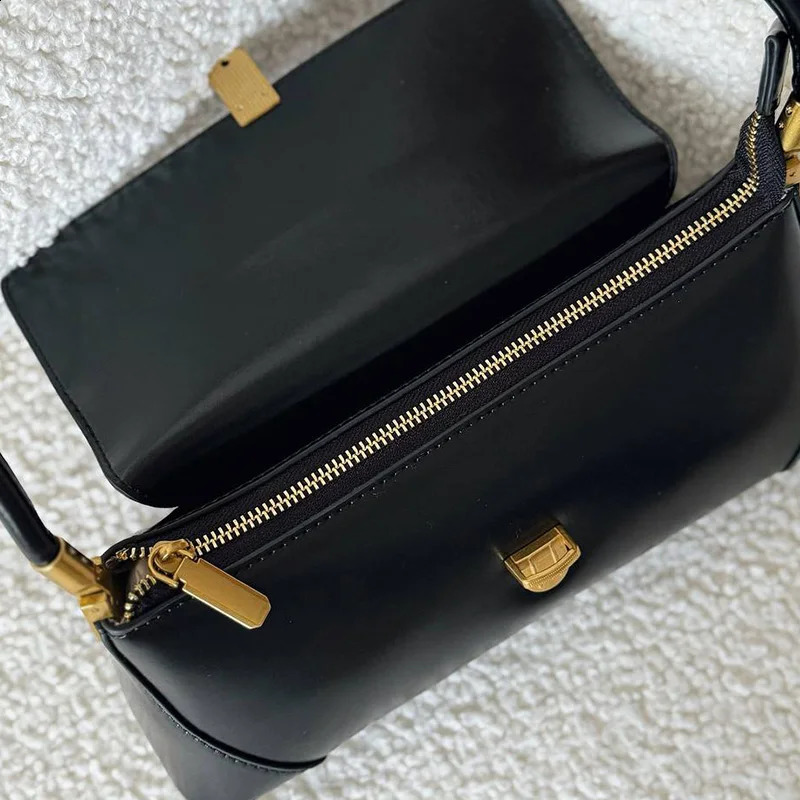 French Retro Bag Womens Split Leather Bottom Rivet Decorative Buckle Handbag 2035 240919