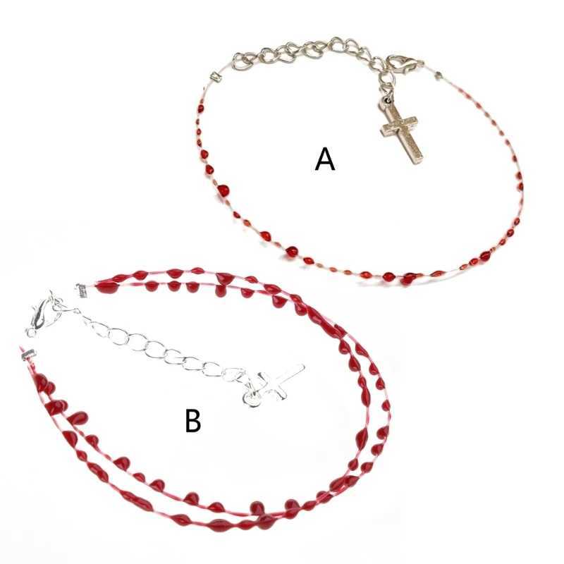 Blood Drop Bracelet Handmade Blood Bead Single/Double Layer Bracelet Adjustable Bracelet with Pendant for AdultX240921