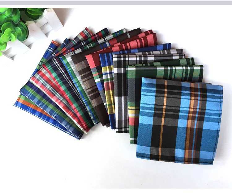 GUSLESON NEW Mens Colorful Plaid Handkerchiefs Casual Wedding Hankies Business Casual Square PocketsX240921