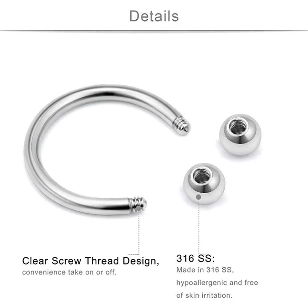 Septum Clear Bioflex Stainless Steel Horseshoe Nose Hoop Rings Eyebrow Lip Earring Tragus Barbells Piercing Retainer 6-12mm Y240921