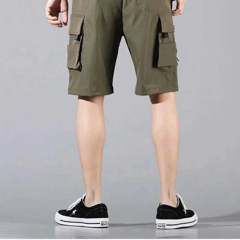 2024 Summer Mens Clothing Drawstring Solid Color Large Pockets Shorts Solar System Cargo Knee Pants Korean Version Cargo ShortsX240921