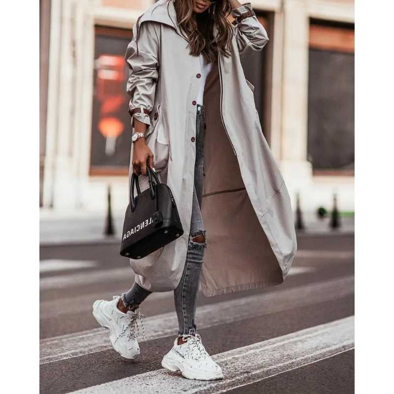 Women Loose Cardigan Large Coat 2023 Autumn Winter New Trench Coat Women Long Sleeve Single Breasted Turn-down Collar TrenchX240921