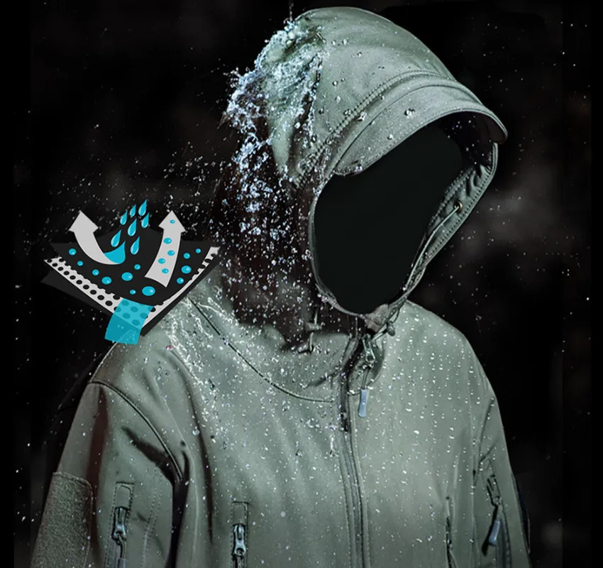 Mens Tactical Jacket Hiking Shark Skin Soft Shell Clothes Windbreaker Flight Pilot Hood Outdoors Fleece Field Jacket Pants 240911