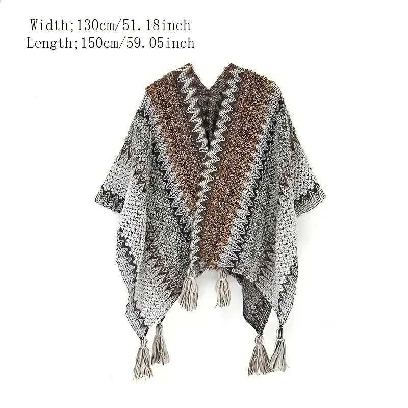 Bohemian plain tassel shawl vintage knitted warm cornered bag thick windproof cardigan used for outdoor travel W240921