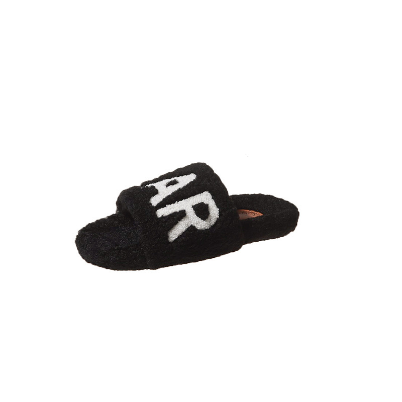 Versatile flat bottom hairy outdoor wear 2024 autumn and winter new Korean version comfortable slippers one-piece cotton slippers for women's sho