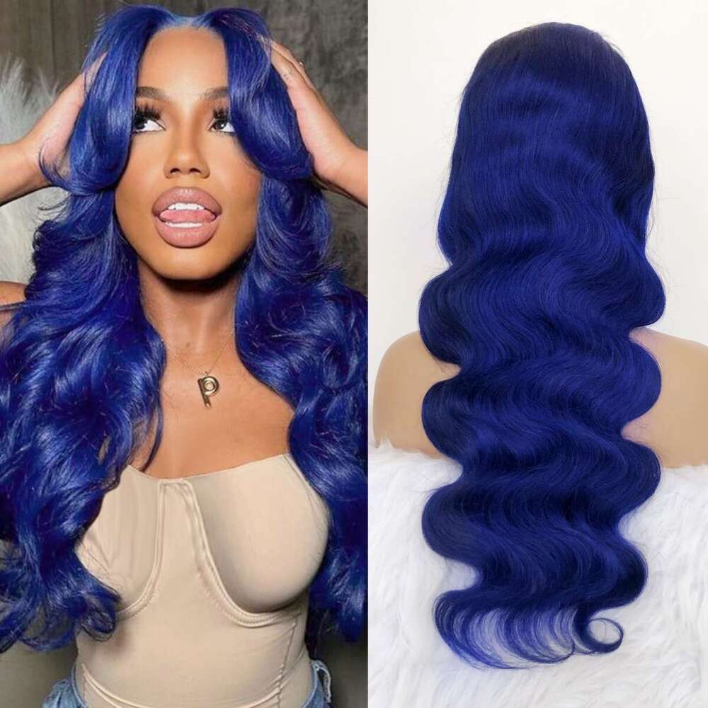 Body Wave Navy 13x4 Human Hair Brazilian Color Blue HD Transparent Lace Front Wig For Women Pre Plucked