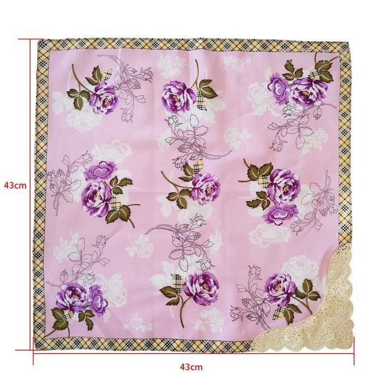 1Pc 43x43cm Printed Cotton Hollow Lace Sweater Square Scarf Womens Handle Chieftain Wedding Party Gift W240921