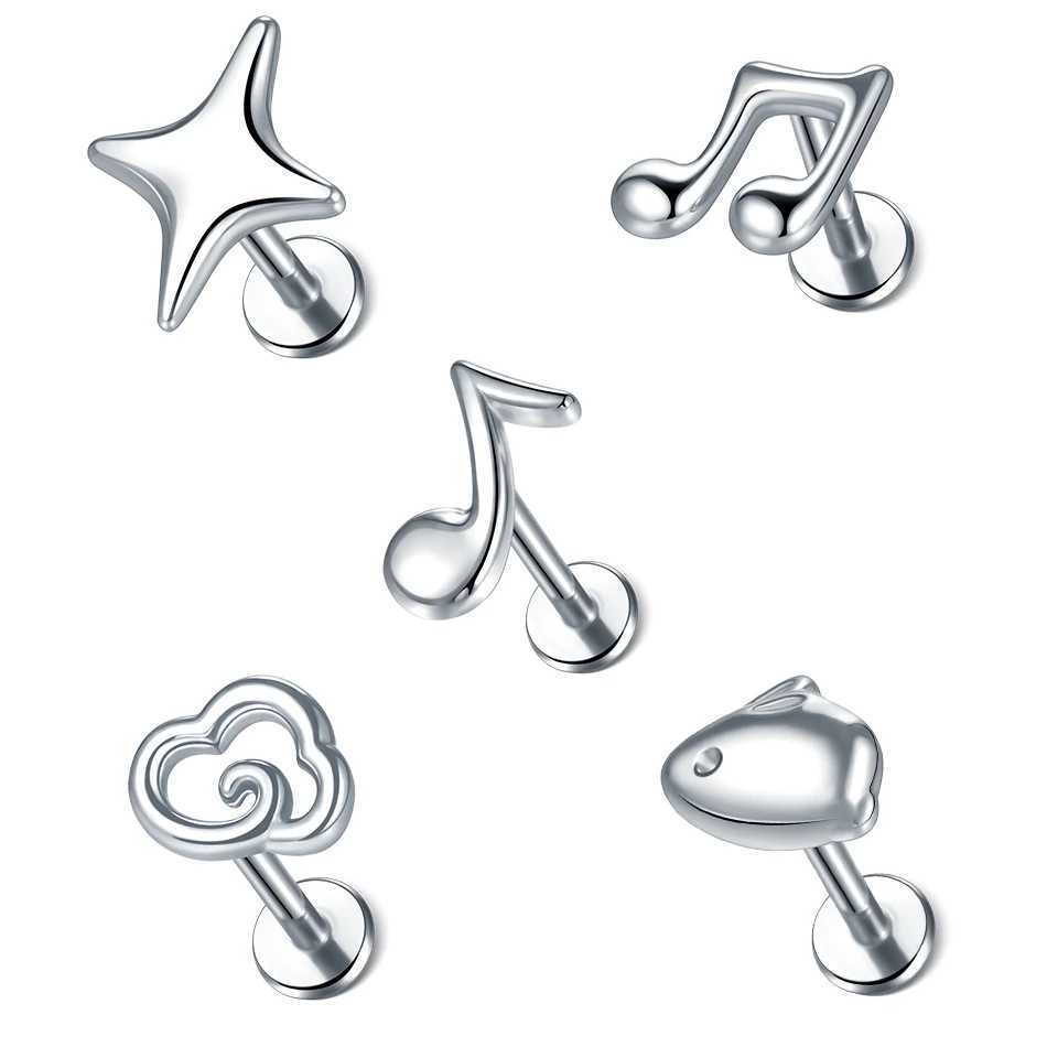 1PC Spider Feather Lip Monroe Studs Labret Piercing 16G CZ Flower Ear Cartilage Tragus Daith Lobe Piercing Earring for Women Men Y240921