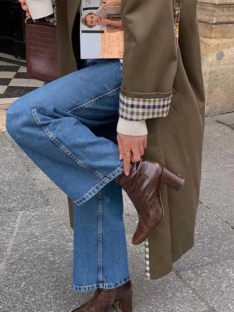 Elegant Plaid Lapel Long Windbreaker Women Fashion Single Breasted Full Sleeve Solid Coat 2024 Autumn Lady High Street OutwearX240921