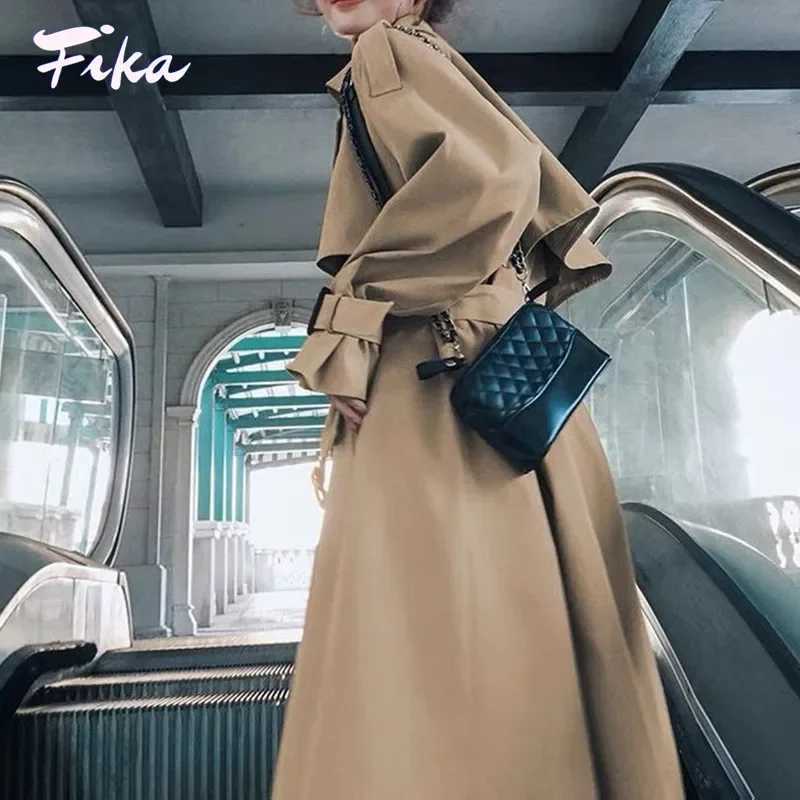 Loose Retros Double Breasted Black Khaki Windbreaker Women 2022 Autumn Fashion Design Vintage Tunic Sashes Casual Long CoatX240921