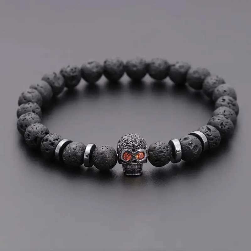 Black Eye Skull Hematite Bead Bracelet Men Classic Handmade 8mm Lava Stone Charm Bracelet For Men Jewelry GiftX240921