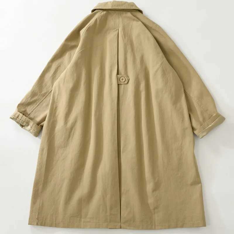 Retro Lapel Medium-length Trench Coat for Women Single-breasted Loose Casual Windbreaker Black Khaki Green Outerwear Jacket TopsX240921