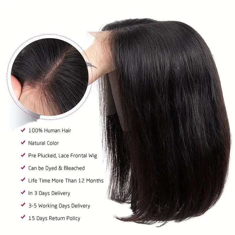 Short Straight Wig 13x4 4x4 Bob Human Hair Remy Lace Front Wigs for Black Women Pre Plucked