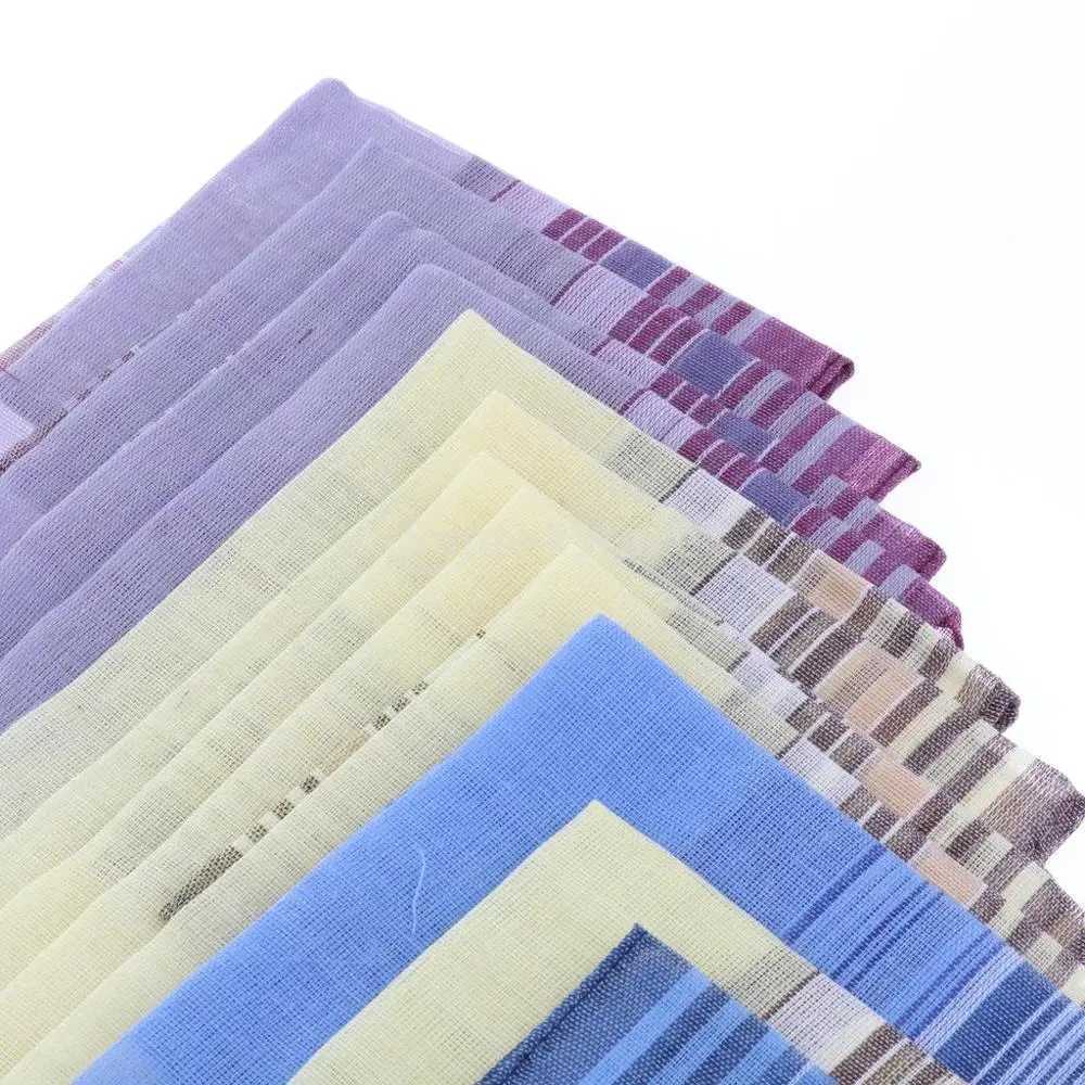 Set of 12/10pcs Mens Plaid Pattern Cotton Handkerchiefs Gentleman Classic Pocket Square HankyX240921