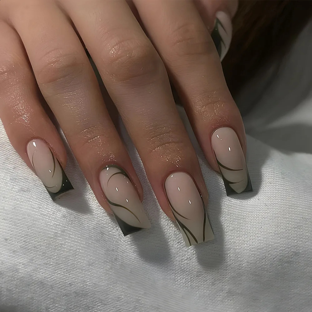 24Pcs Short Square False Nails With Jelly Adhesive Glitter Gradient Detachable Fake Fingernails Full Cover Press On Nails 240914