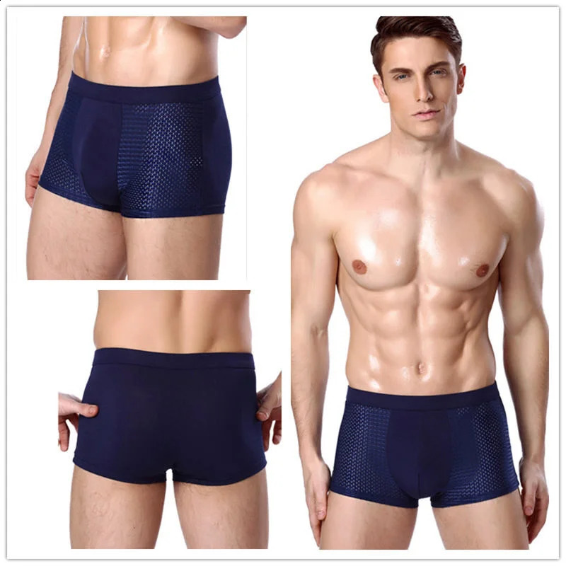 4 pieces/batch mens bamboo underwear mesh breathable L-5XL Boxee mens underwear short style mens sexy solid boxing shorts 240921