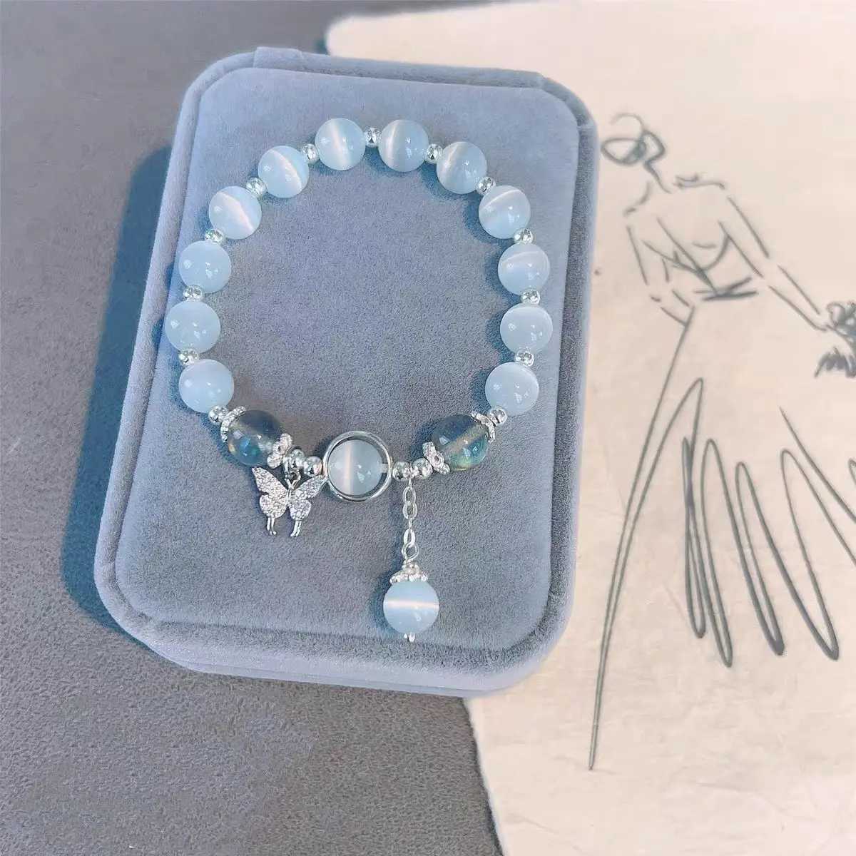 Imitation Opal Crystal Beaded Bracelet Fashion Light Luxury Elastic Bangle Simple Wrist Chain for Girl Women Jewelry AccessoriesX240921