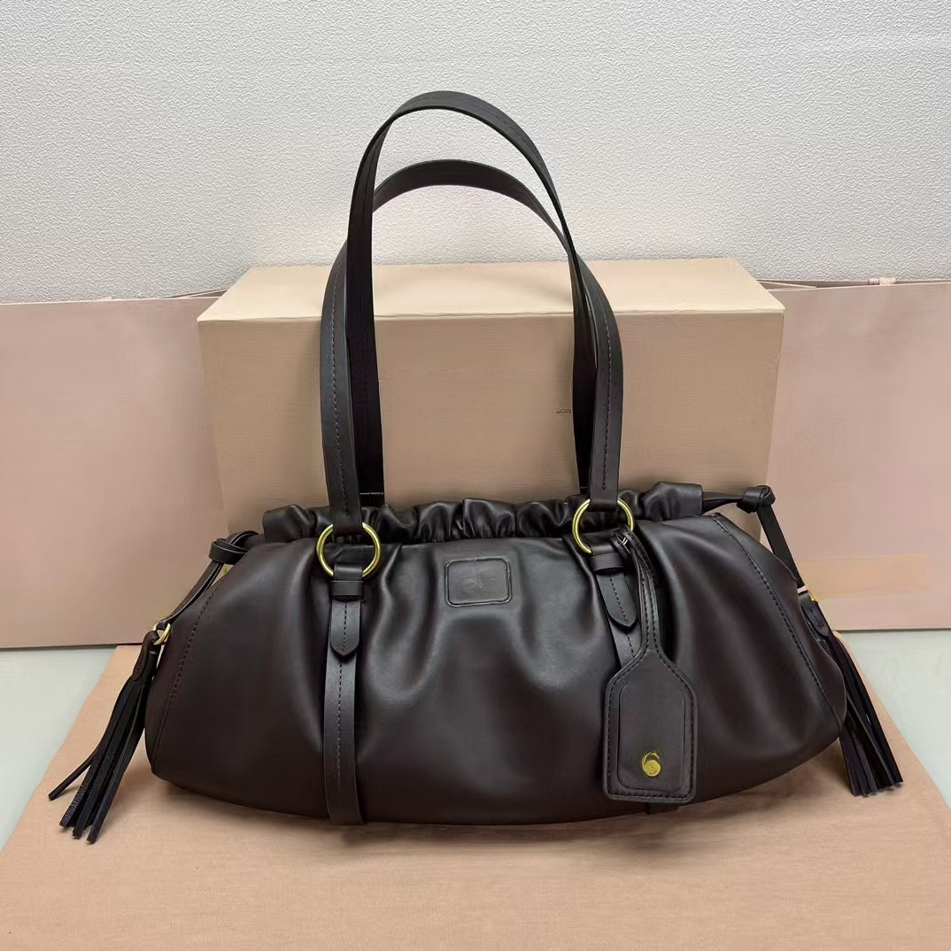 Women Real Cow Leather Soft Shoulder Bags Retro Dumpling Style Large Handbags With Tassel Vintage Chic Designer Underarm Totes 2024 New Fashion Clutches Hobo 2891
