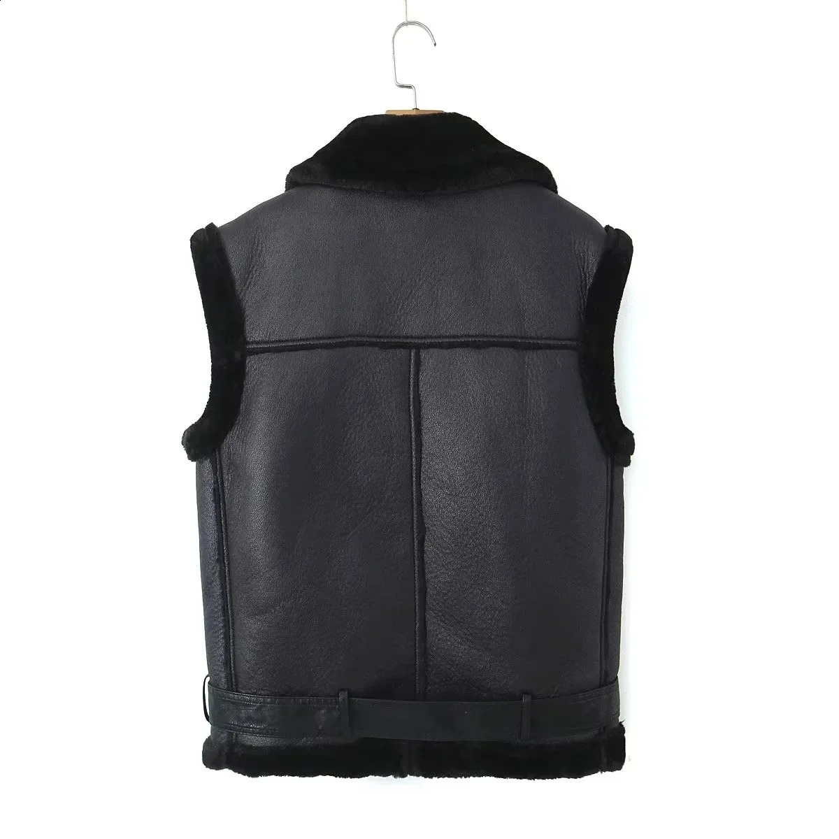 Y2K Autumn Winter Womens Sheepskin Vest Faux Suede Sleeveless Vest Coat Cotton Bomber Coat Female Fur Leather Jacket 240919