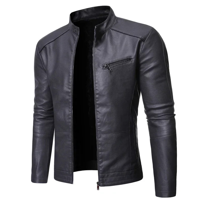 PU Casual Leather Jacket Men Spring Autumn Coat Motorcycle Biker Slim Fit Outwear Male Black Blue Clothing Plus Size S-3Xl