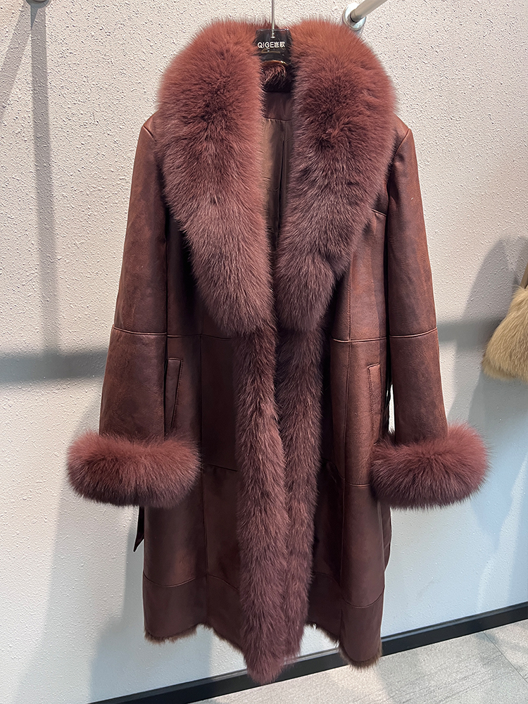 2024 New Fashion Winter Real Fox Fur Collar Women Natural Rabbit Jacket Outwear Long Thick Warm Female Coat