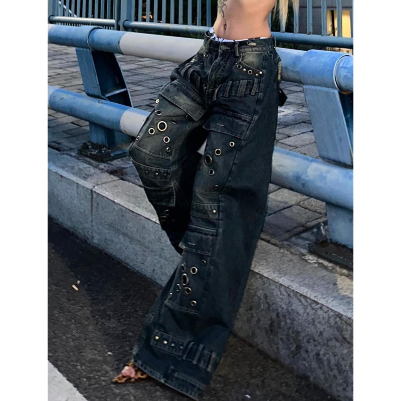 Women's Retro Wide Leg Baggy Casual Denim Trouser Haruku Washed High Waist Loose Jeans 2024 Autumn Blue 2000S Pants