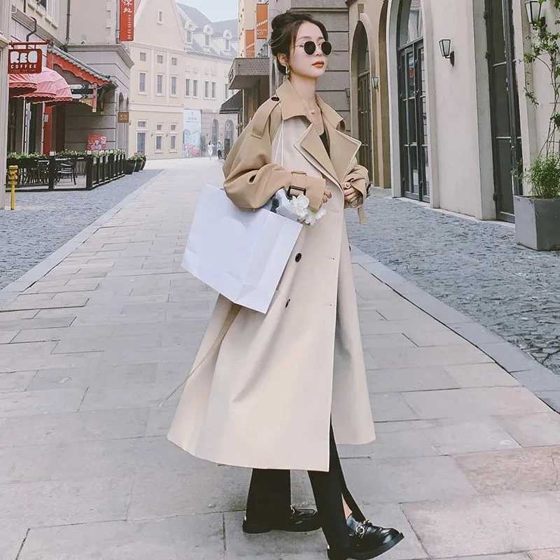 Trench Coat Women 2023 Spring Autumn New Korean Loose Senior Sense Windbreaker Jacket Female Large Size Stitching Long OuterwearX240921