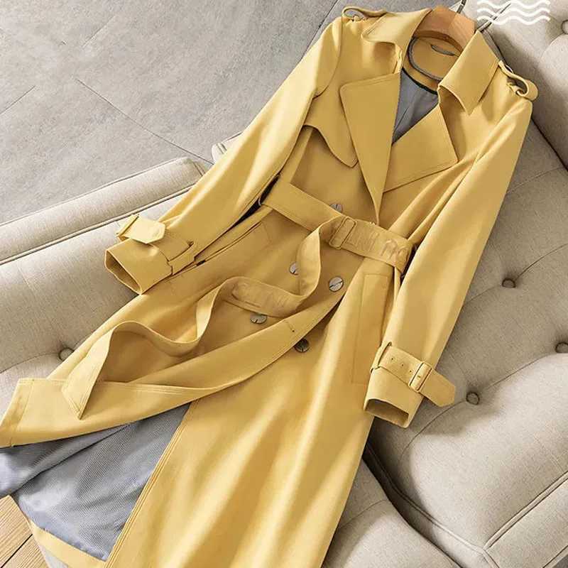 Spring Autumn Casual Women Mid-length Trench Coat With Letter Embroidery Sashes Double-breasted Lapel Female Windbreaker OutwearX240921