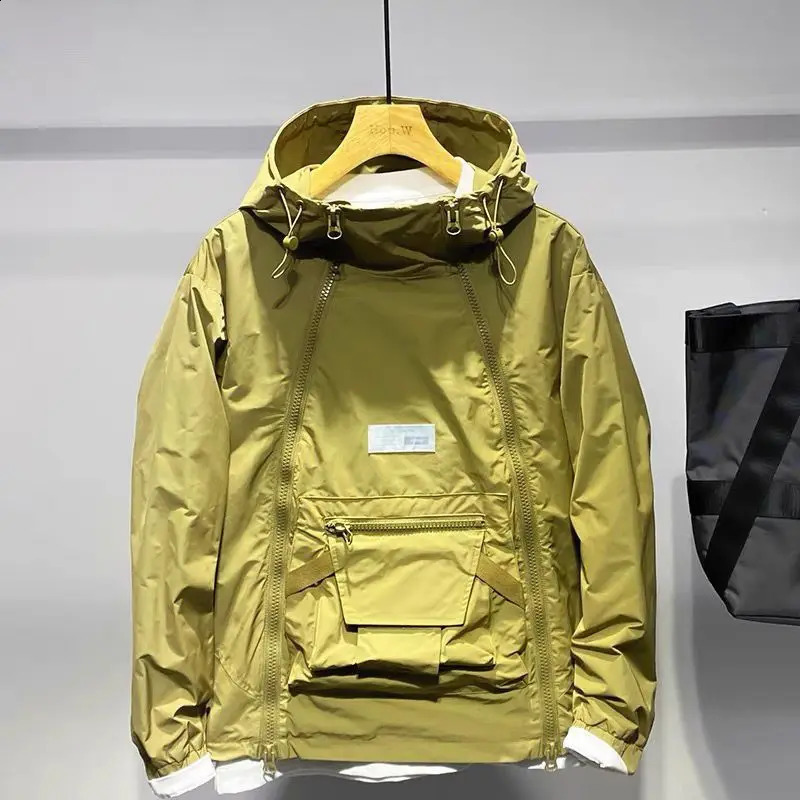 Spring Autumn Mens Jacket Fashion Double Zip Hooded Outdoor Jacket Black Coat Pocket Sportswear 240920