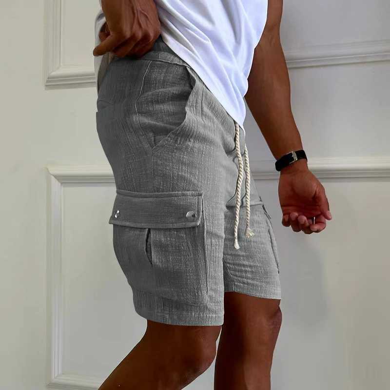 2024 cargo shorts mens summer European and American fashion brand casual mens slim drawstring shorts thin cropped pants menX240921