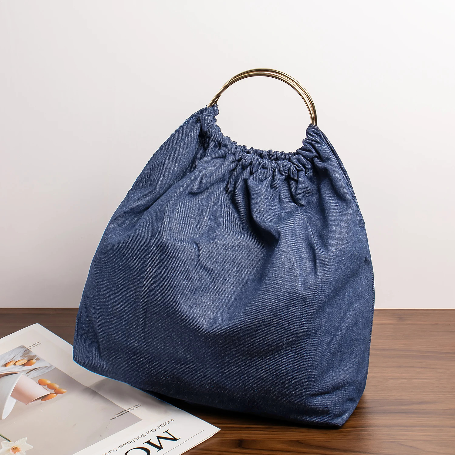 Summer French Style Fashion Handle Denim Cloth Bag Womens Handbag Tramp Leisure Mode Soft Portable 240919