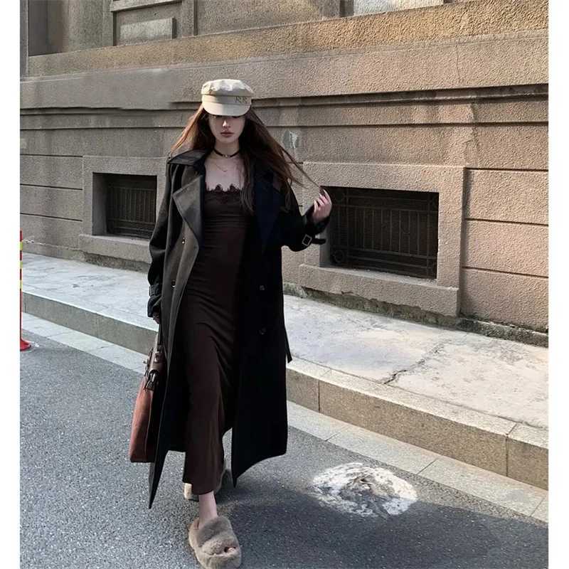 Womens Autumn Winter Fashion Mid length Trench Coat 2024 NEW Loose Windbreaker Coats Female Versatile Woolen OutwearX240921