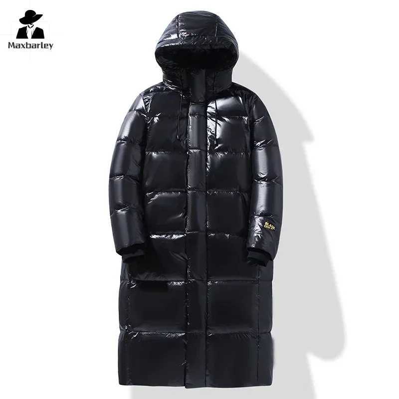 Men's Down Parkas Winter Long Down Jacket Mens High-end Brand Black Gold Glossy Lightweight White Duck Down Coat Women Snow ClothWarm Jacket J240