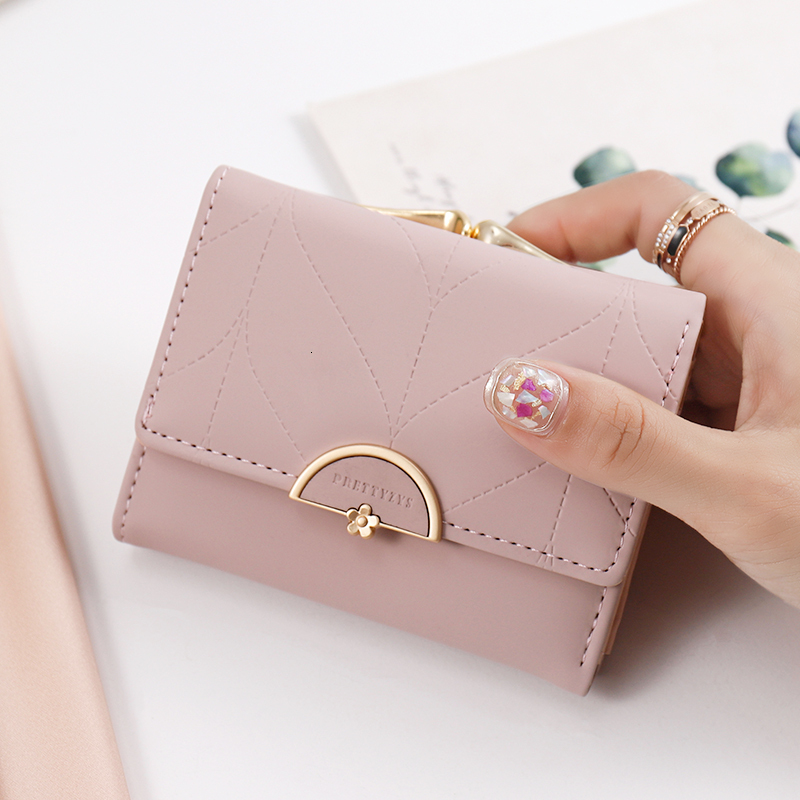 2024 Women's Summer New Women's Short Wallet Japanese Korean PU Leather Hardware Buckle Three Fold Bag High Texture Multi Free Shipping