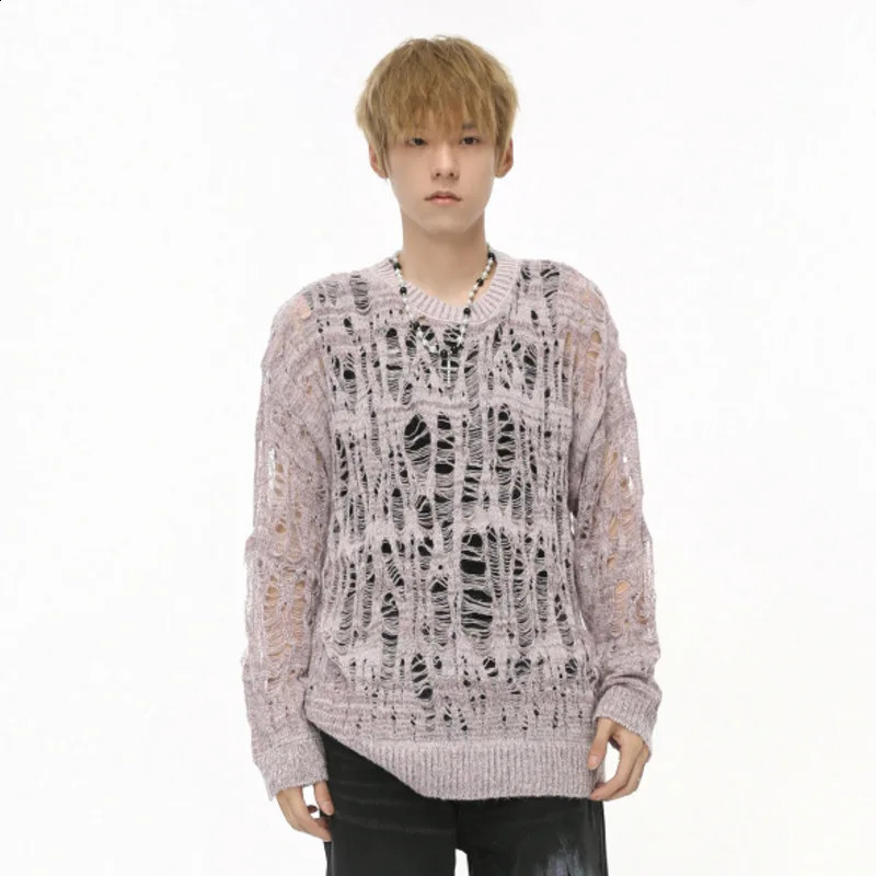 IEFB Nihce n mens sweater casual perforated round neck loose floral clothing autumn fashion 9C7312 240913