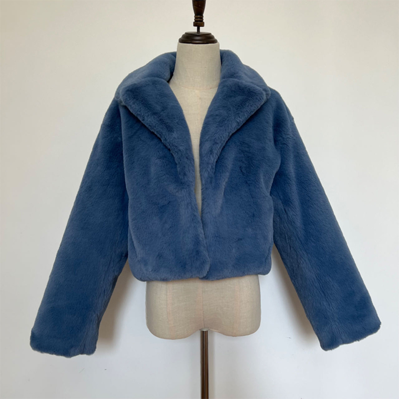 Blue Cropped Plush Coat Women Ins Chic Street Fashion Girls Winter 2023 New Trend Faux Rabbit Fur Jacket Coats Short Outwear
