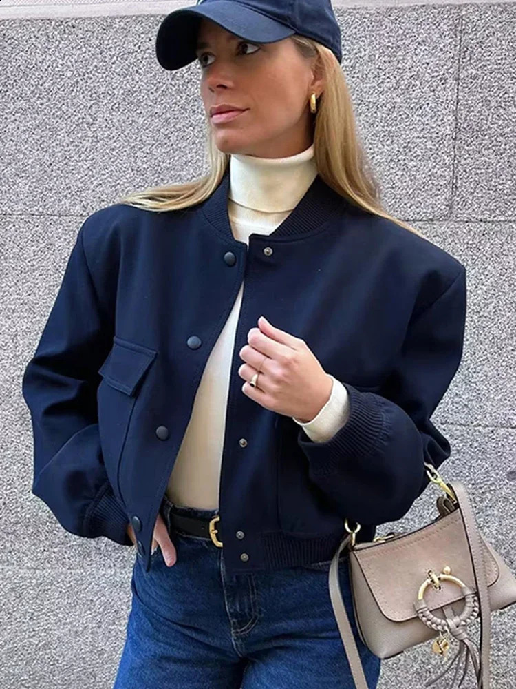 Spring Bomber Jacket Women Solid Long Sleeve Racing Fashion Pocket Coats Female Casual Vintage Outerwear Tops 240919