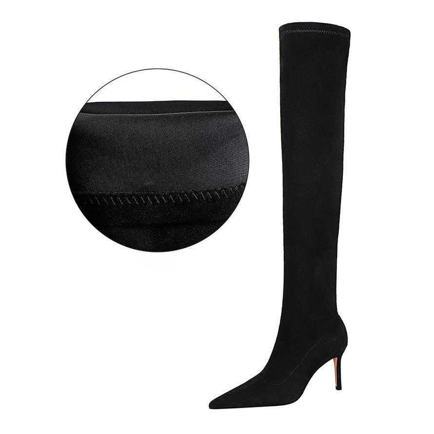 CMM Winter Fashion Simple Thin Heel High Heel Slender Slim Tapered Suede Knee High Boots