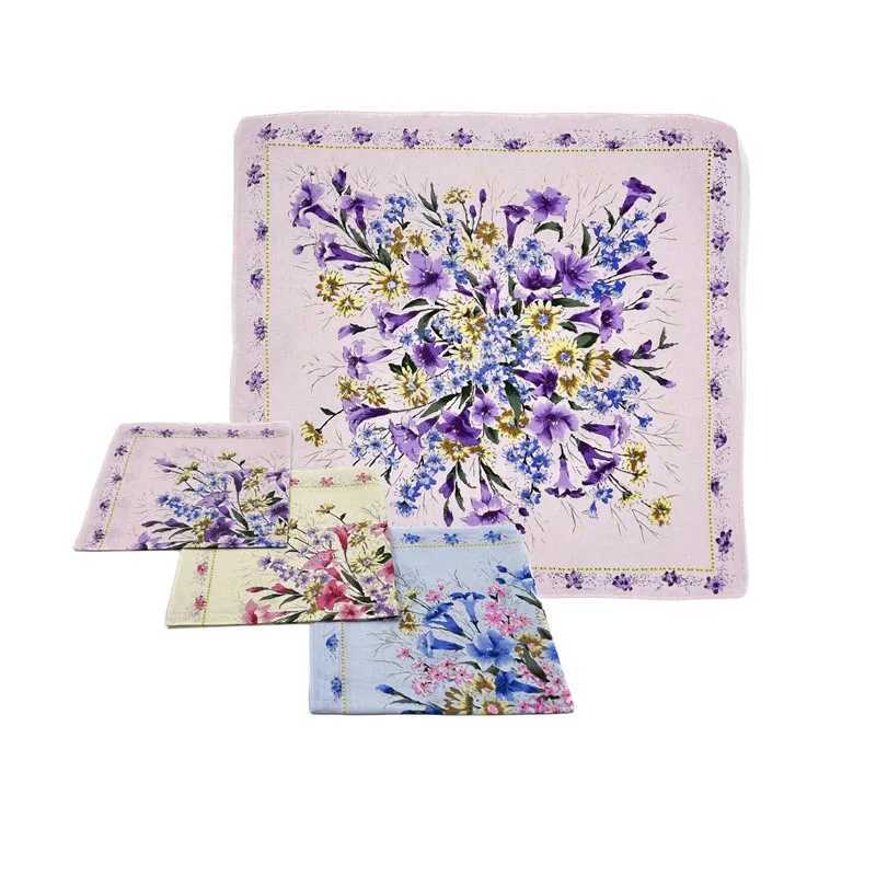 3Pcs 43x43cm 100% Cotton Womens Handle Color Printed Portable Hanks Square Scarf Wedding Party Gift W240921