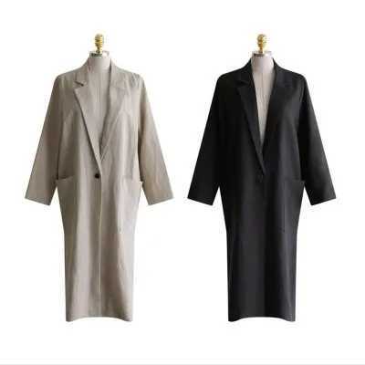 2023 New Retro Linen Trench Coat Women Jackets Autumn Spring Overcoat Outwear Ladies chic Long Coat Vintage Flax Trench WomenX240921