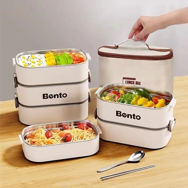 304 stainless steel split lunch box suitable for children adults stackable portable leak proof bento microwave sealed large food containers 240919