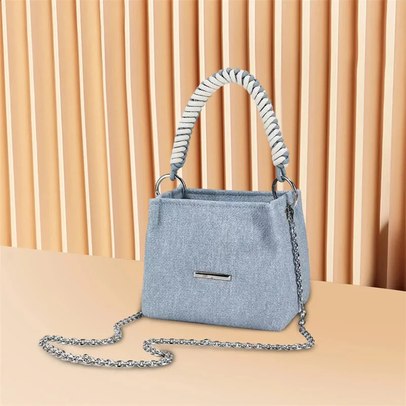Jamhoo y Full Match Bucket Handbag Chain Small Casual Shoulder Bag Soft Denim Canvas 240919