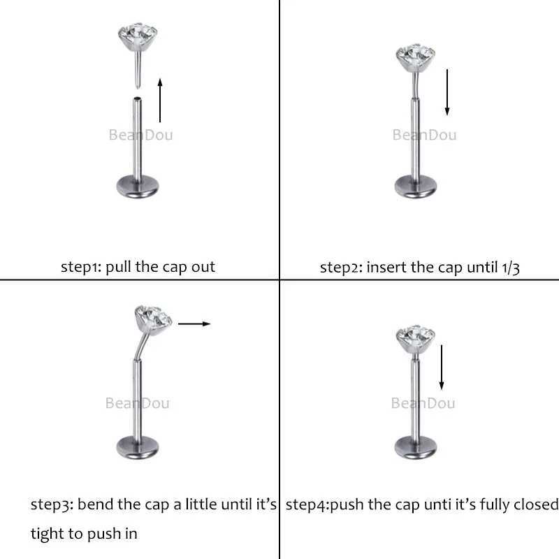 New Insert Lip Rings Labret Piercing Bar Nose Ring Helix Earrings Titanium Steel Ball Crystal Zircon Multi-use Body Jewelry Y240921