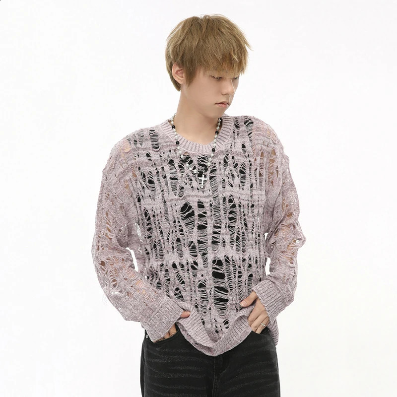 IEFB Nihce n mens sweater casual perforated round neck loose floral clothing autumn fashion 9C7312 240913