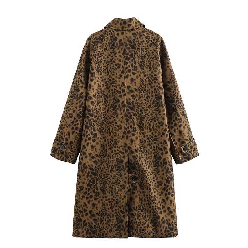 Summer Elegant Womens 2024 New Casual Fashion Long-Sleeved Single-Breasted Leopard Print Jacket Long Loose Trench Coat OutwearX240921