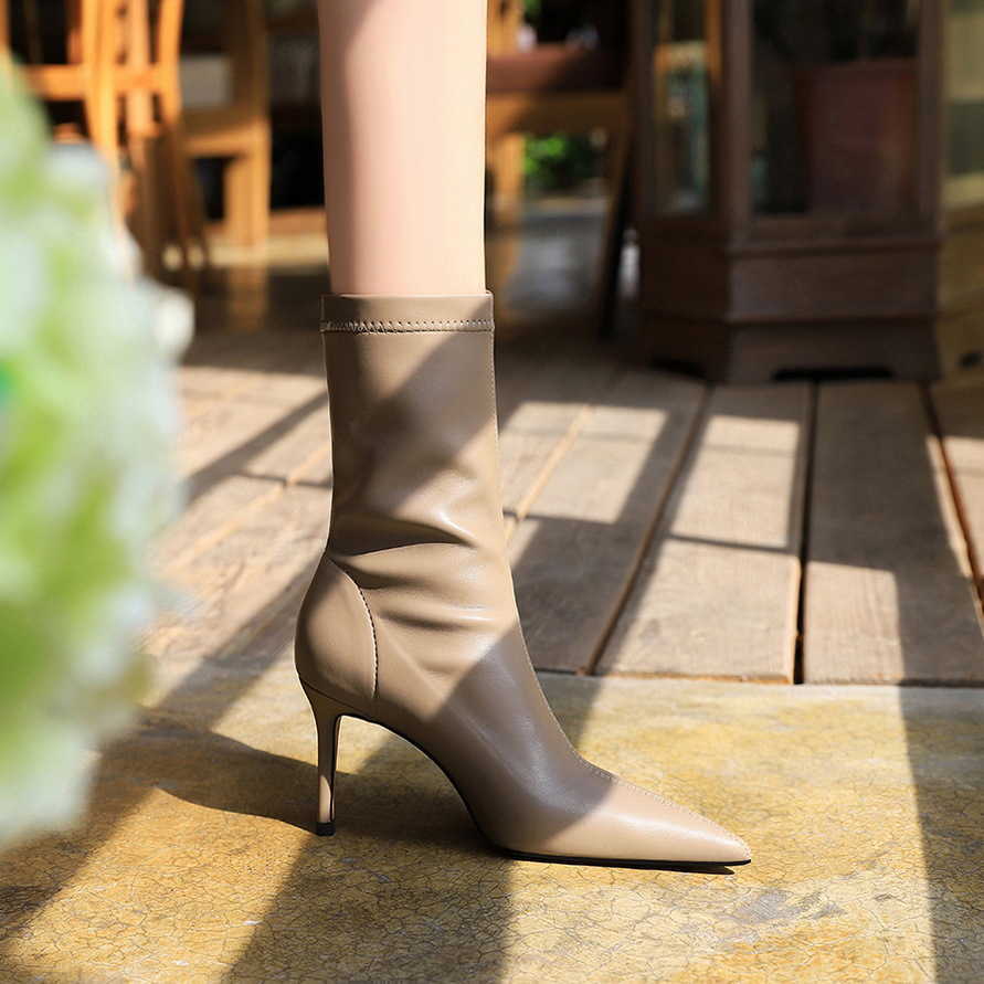 CMM Fashion Simple Thin Heel High Heel Shallow Mouth Pointed Sexy Nightclub Slim Short Boots Womens Boots